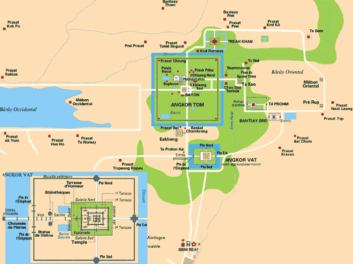 Plan des sites d'Angkor.